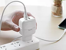 Сетевое зарядное устройство Hoco C77A 2.4a 2xUSB-A ports charger + Lightning cable white - миниатюра 6 Сетевое зарядное устройство Hoco C77A 2.4a 2xUSB-A ports charger + Lightning cable white - миниатюра 6
