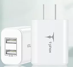Сетевое зарядное устройство T-PHOX Pocket 2.1A Dual USB White - миниатюра 2