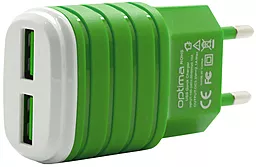 Мережевий зарядний пристрій Optima 2USB 2.1A Charger Green