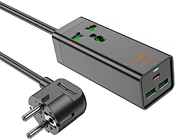 Сетевое зарядное устройство Hoco AC9A 65w PD 2xUSB-A/USB-C ports fast charger + 1 socket 1.5m black