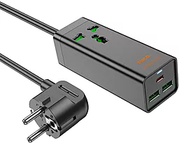 Сетевое зарядное устройство Hoco AC9A 65w PD 2xUSB-A/USB-C ports fast charger + 1 socket 1.5m black - фото Сетевое зарядное устройство Hoco AC9A 65w PD 2xUSB-A/USB-C ports fast charger + 1 socket 1.5m black