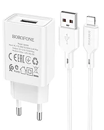 Мережевий зарядний пристрій Borofone BA68A Glacier USB Port + Lightning Cable White