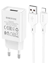 Сетевое зарядное устройство Borofone BA68A Glacier 2.1a home charger + Lightning cable white - фото Сетевое зарядное устройство Borofone BA68A Glacier 2.1a home charger + Lightning cable white