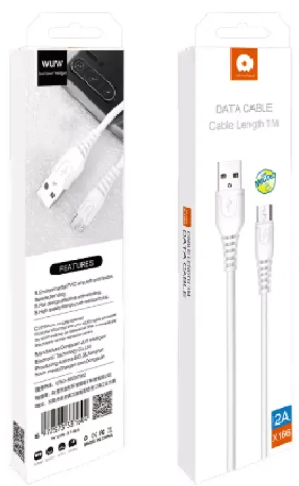 Кабель WUW X166 USB-A - micro USB 2a 1м cable white - фото 3
