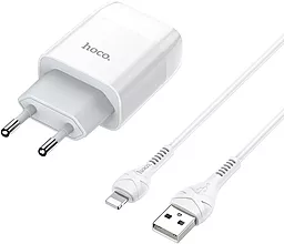 Сетевое зарядное устройство Hoco C72A Glorious 2.1a home charger + Lightning cable white - фото Сетевое зарядное устройство Hoco C72A Glorious 2.1a home charger + Lightning cable white