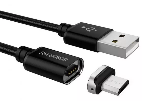 Кабель Borofone BU1 Magnet USB-A - micro USB 12w 2.4a 1м cable Black - фото 2