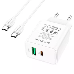Сетевое зарядное устройство Borofone BA67A PD/QC3 20W + USB C-C Cable White