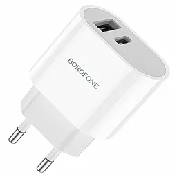 Мережевий зарядний пристрій Borofone BA62A USB-C+A 2.4A White