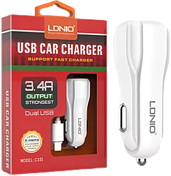 Автомобильное зарядное устройство LDNio C331 17w 2xUSB-A ports car charger + micro USB cable white