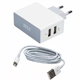 Сетевое зарядное устройство JUST Core Dual USB Wall Charger (3.4A/17W, 2USB) White + micro USB&Lightning (WCHRGR-CR2C-WHT)