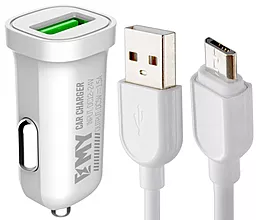 Автомобільний зарядний пристрій EMY MY-10 USB-A 7.5W 1.5A + micro USB Cable White