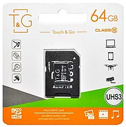 Карта памяти T&G microSDXC 64GB Class 10 UHS-I U3 + SD-адаптер (TG-64GBSDU3CL10-01) - миниатюра 2