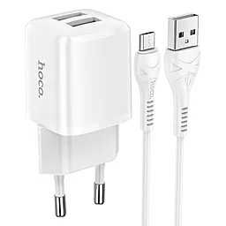Сетевое зарядное устройство Hoco N8 2.4a 2xUSB-A ports charger + micro USB cable white
