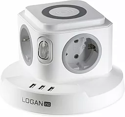 Сетевой фильтр (удлинитель) Logan WSG4-2 Wireless Charger 3USB 4роз. Grey/White