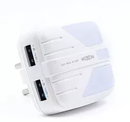 Сетевое зарядное устройство MOXOM MX-HC33 LED 2.4a 2xUSB-A ports charger white