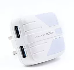 Сетевое зарядное устройство Moxom MX-HC33 LED 2.4a 2xUSB-A ports charger white - фото Сетевое зарядное устройство Moxom MX-HC33 LED 2.4a 2xUSB-A ports charger white