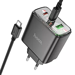 Сетевое зарядное устройство Hoco CS44A 65w GaN PD 2xUSB-C/USB-A ports charger + USB-C to USB-C cable black - фото Сетевое зарядное устройство Hoco CS44A 65w GaN PD 2xUSB-C/USB-A ports charger + USB-C to USB-C cable black