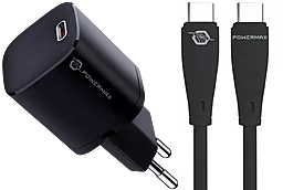 Сетевое зарядное устройство Powermax PrimeGAN 33w PD USB-C charger + USB-C to USB-C 100w 2m cable black - фото Сетевое зарядное устройство Powermax PrimeGAN 33w PD USB-C charger + USB-C to USB-C 100w 2m cable black