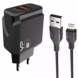 Сетевое зарядное устройство Veron VR-C12L 2.4a 2xUSB-A home charger + Lightning cable black - фото Сетевое зарядное устройство Veron VR-C12L 2.4a 2xUSB-A home charger + Lightning cable black
