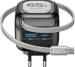 Сетевое зарядное устройство Havit UC253 65w GaN PD USB-C/USB-A ports charger + Watch Charger/USB-C cable black (HV-UC253-BK) - фото Сетевое зарядное устройство Havit UC253 65w GaN PD USB-C/USB-A ports charger + Watch Charger/USB-C cable black (HV-UC253-BK)