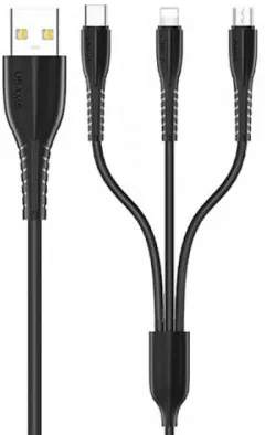 Универсальный кабель Usams U35 3-in-1 USB-A to Type-C/Lightning/micro USB 12w 2.4a 1м cable Black - фото 1