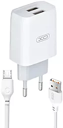 Мережевий зарядний пристрій XO L57 2USB 2.4A micro USB Cable White