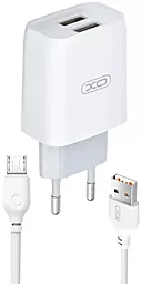 Сетевое зарядное устройство XO L57 2.4a 2xUSB-A ports charger + micro USB cable white