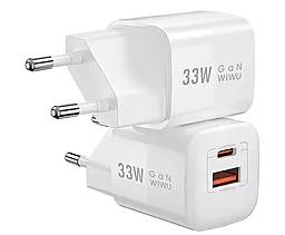 Сетевое зарядное устройство WIWU 33w PD/QC USB-C/USB-A ports home charger white (Wi-U008) - миниатюра 2