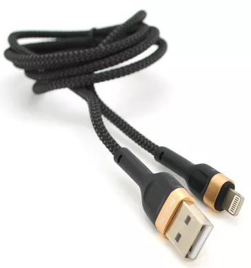 Кабель PZX V165 USB-A - Lightning 12w 3a 1м cable Black/Gold - фото 1