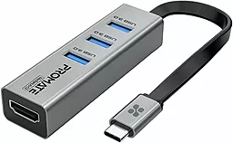 Мультипортовый USB Type-C хаб Promate GigaHub 4-in-1 gray (gigahub-c.grey)