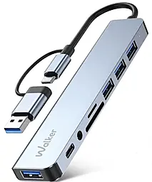 USB Type-C + USB-A хаб Walker WHUB-53 8-in-1 gray - фото USB Type-C + USB-A хаб Walker WHUB-53 8-in-1 gray