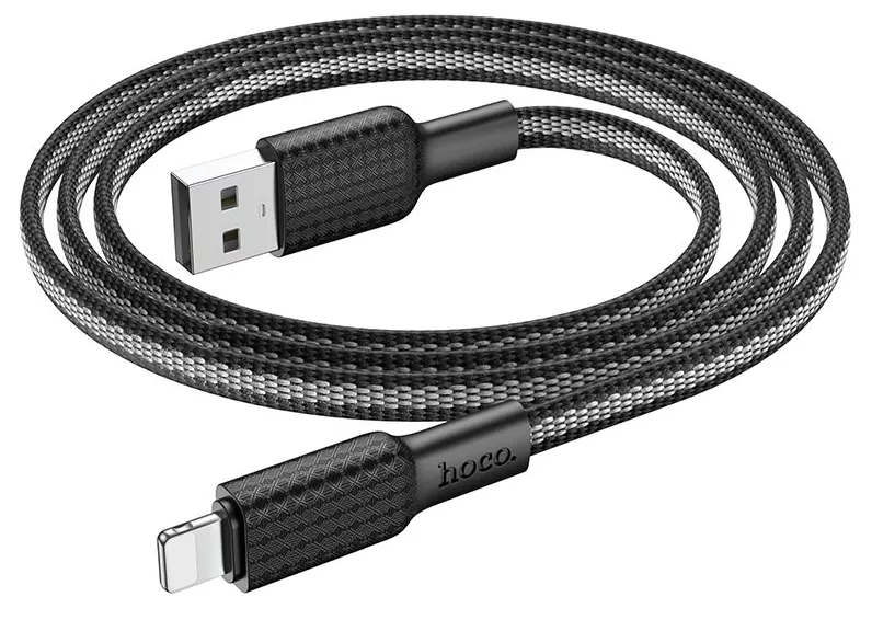 Кабель Hoco X69 Jaeger USB-A - Lightning 12w 2.4a 1м cable Black/White - фото 3