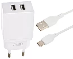 Мережевий зарядний пристрій XO L75 2USB 2.4A + USB Type-C Cable White
