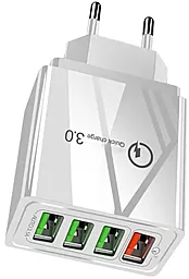 Сетевое зарядное устройство с быстрой зарядкой Puluz 30W 3А QC 3.0 4xUSB-A White (SYA001060401B) - миниатюра 2