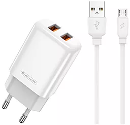 Мережевий зарядний пристрій Jellico EU02 2.4a 2xUSB-A ports home charger + micro USB cable white - фото Мережевий зарядний пристрій Jellico EU02 2.4a 2xUSB-A ports home charger + micro USB cable white