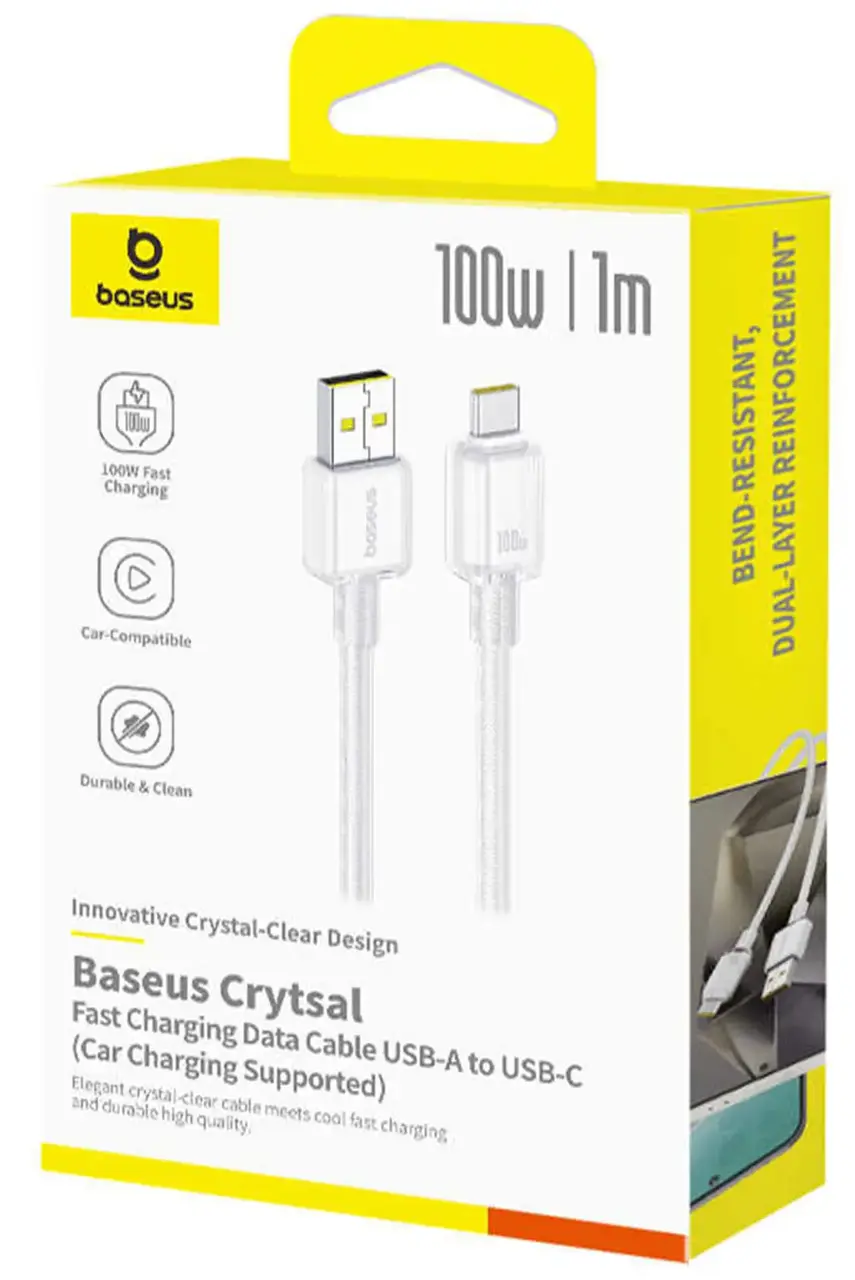 Кабель Baseus Crystal USB-A - Type-C 100w 5a 1м cable Moon White (E04279) - фото 3