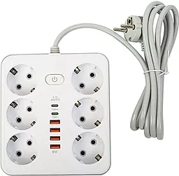 Мережевий фільтр (подовжувач) XoKo 2м 6 Розеток 10a 4xUSB-A/2xUSB-C з вимикачeм білий (XK-SP-6-4-2-WH) - фото Мережевий фільтр (подовжувач) XoKo 2м 6 Розеток 10a 4xUSB-A/2xUSB-C з вимикачeм білий (XK-SP-6-4-2-WH)