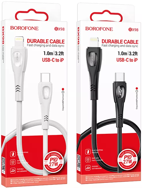 Кабель Borofone BX98 Superior USB Type-C - Lightning 27w 3a 1м PD сable Gray - фото 3