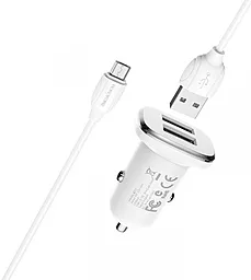 Автомобильное зарядное устройство Borofone BZ12 Lasting Power 2USB 2.4A + Micro USB Cable White - миниатюра 2