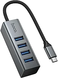 USB Type-C хаб Hoco HB1C 4-in-1 USB 3.0 Metal gray - фото USB Type-C хаб Hoco HB1C 4-in-1 USB 3.0 Metal gray