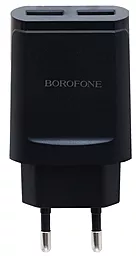 Сетевое зарядное устройство Borofone BA8A LePlug 2.1a 2xUSB-A home charger black - фото Сетевое зарядное устройство Borofone BA8A LePlug 2.1a 2xUSB-A home charger black