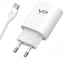 Сетевое зарядное устройство с быстрой зарядкой Veron AD17C 18w QC3.0 home charger + USB-C cable white - фото Сетевое зарядное устройство с быстрой зарядкой Veron AD17C 18w QC3.0 home charger + USB-C cable white