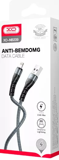 Кабель XO NB209 Braided USB-A - Lightning 12w 2.4a 1м cable Silver - фото 3