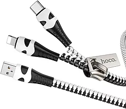 USB Кабель Hoco U97 Zipper Lightning/Type-C Black/White - мініатюра 2