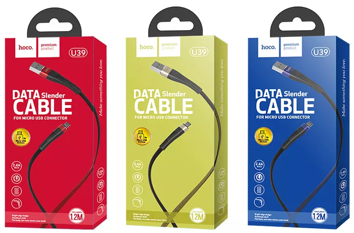 Кабель Hoco U39 Slender USB-A - micro USB 12w 2.4a 1.2м cable Red/Black - фото 5