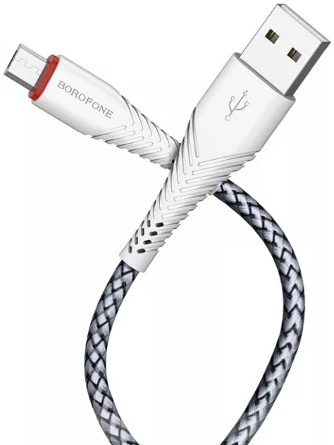 Кабель Borofone BX25 Powerful USB-A - micro USB 12w 2.4a 1м cable White - фото 2