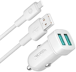 Автомобільний зарядний пристрій Ridea RCC-21112 2.4a 2xUSB-A ports charger + USB-C cable White