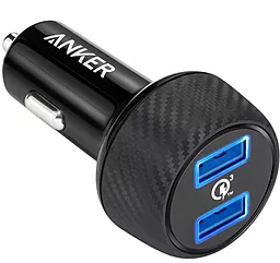 Автомобільний зарядний пристрій з швидкою зарядкою Anker PowerDrive - 2 Quick Charge 3.0 Ports V3 Black (A2228H11)