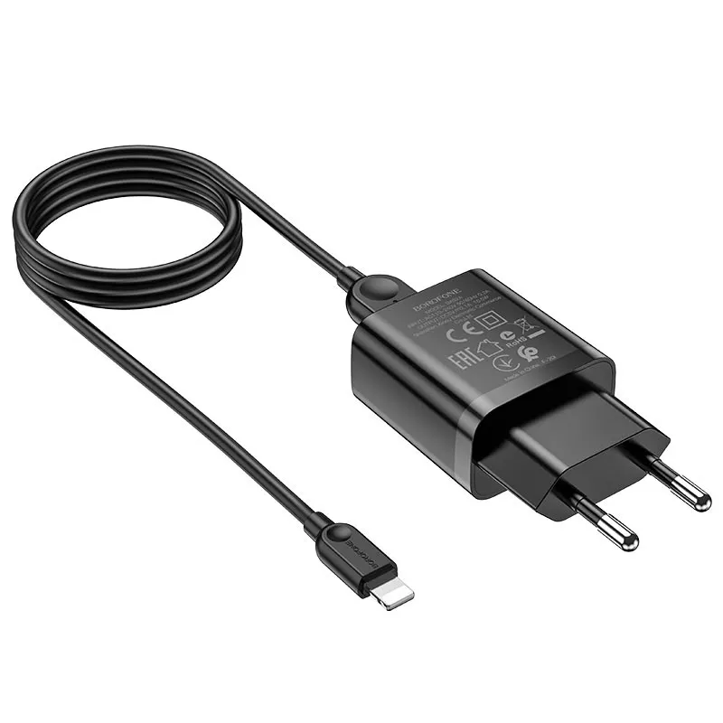 Сетевое зарядное устройство Borofone BA52A Gamble 2.1a home charger + Lightning cable black - фото 4