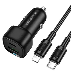 Автомобильное зарядное устройство Borofone BZ34B Cloud 38w PD/QC USB-C/USB-A ports car charger + USB-C to Lightning cable black - фото Автомобильное зарядное устройство Borofone BZ34B Cloud 38w PD/QC USB-C/USB-A ports car charger + USB-C to Lightning cable black